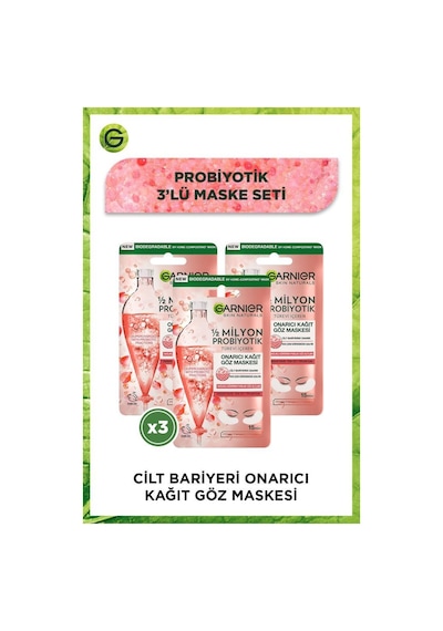 Garnier 1/2 Milyon Probiyotik Türevi İçeren Onarıcı Kağıt Göz Maskesi 3'lü Set pkt2-1prbytkmsk-9438