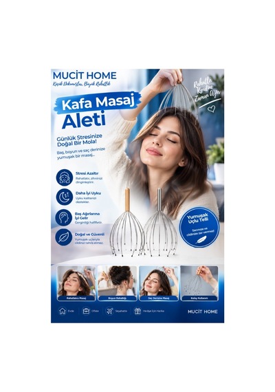 Mucit Home Kafa Masaj Aleti Baş Boyun Kafa Masaj Saç Kaşıma Teli