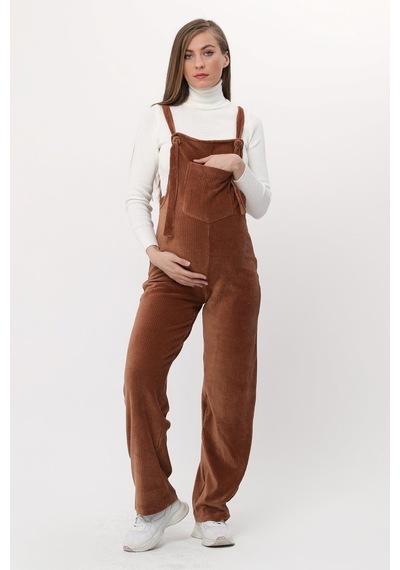 Luvmabelly Myra6114 - Camel Kadife Hamile Salopet-kahverengi