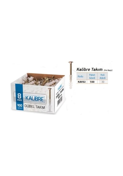 Made Kalibre Vida Dübel Takım 8 MM 100 Adet