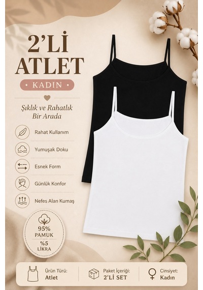 Nicoletta Kadın Atlet İp Askılı 2'li Paket Siyah-beyaz Sıyah-beyaz