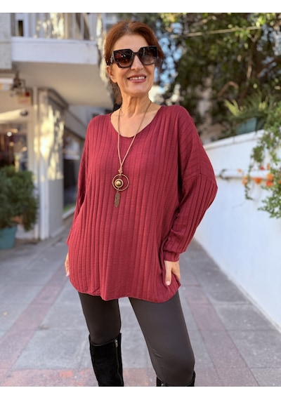 İtalyan Kolyeli Fitilli Triko Bordo