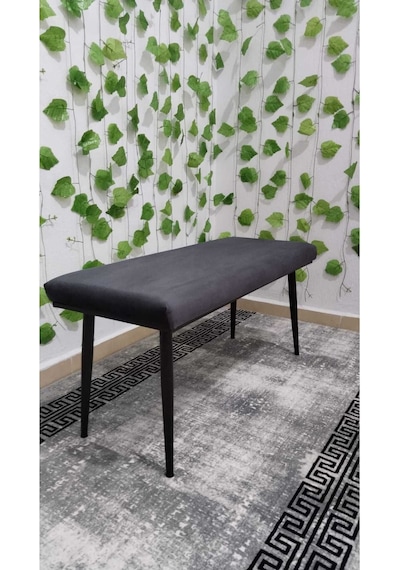 Özcan Metal Siyah Metal Ayaklı Metal Kasalı Bench Mutfak Salon Antre Yatak Odası Balkon Puf Bank Antrasit