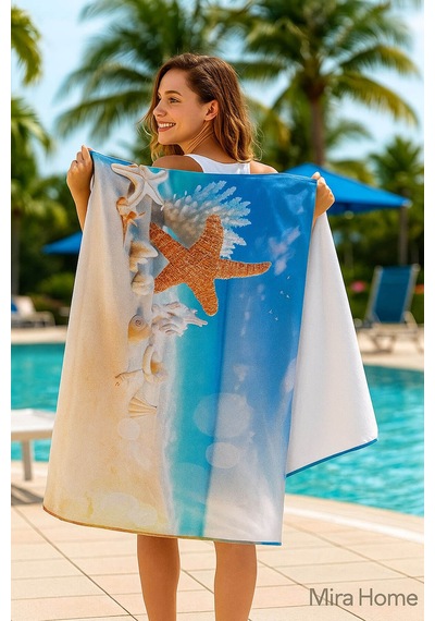 Yetişkin Unisex 70x140 Cm Yaz Desenli Plaj ,deniz , Banyo Havlusu Ocean Mavi