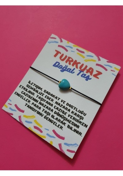 Gümüştel El Sanatları Sertifikalı Turkuaz Kalp Doğal Taş Bileklik Çok Renkli