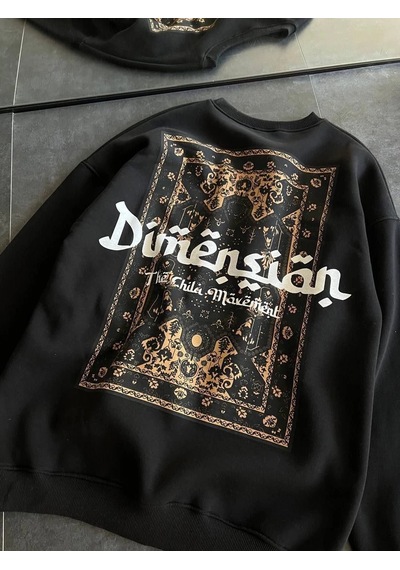 Assema Üç İplik Penye Bisiklet Yaka Baskılı Sweatshirt - Siyah Çok Renkli