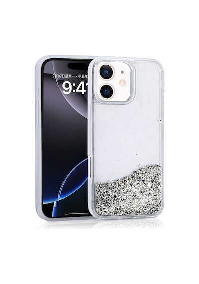 Apple     Uyumlu iPhone 12 Kılıf Sıvılı Simli Şeffaf Arka Yüzey Zore Keto Silikon Kapak Gümüş