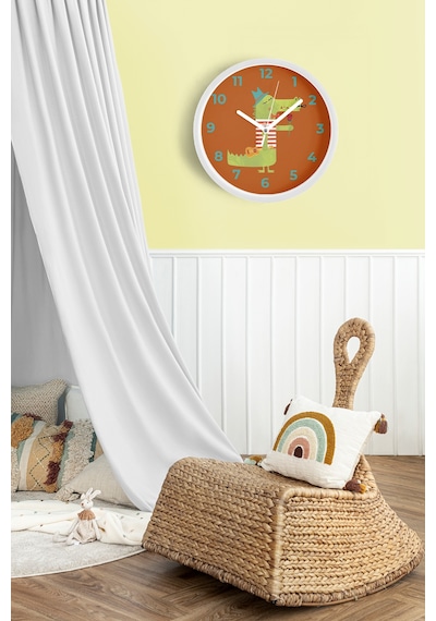Sevimli Timsah Çocuk Odası Duvar Saati - 30cm - Önü Camlı Beyaz Kasa - Sessiz Mekanizma-jh1130 Beyaz
