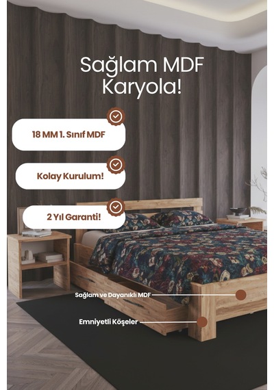 Letto 4 Çekmeceli Çift Kişilik Mdf Karyola 120x200 Yatak Uyumlu - Atlantik Çam Letto 4 Çekmeceli Çift Kişilik Mdf Karyola 120x200 Yatak Uyumlu - Atlantik Çam
