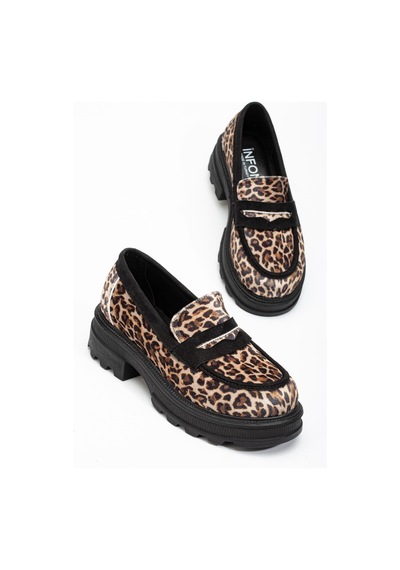 Aymood 746-759 Leopar Günlük Yüksek Tabanlı Loafer Ayakkabı Kahverengi