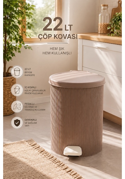 Porsima 0707-2 Still Mokka 22 Litre Pedallı İç Kovalı Yuvarlak Mutfak & Banyo Çöp Kovası Yok