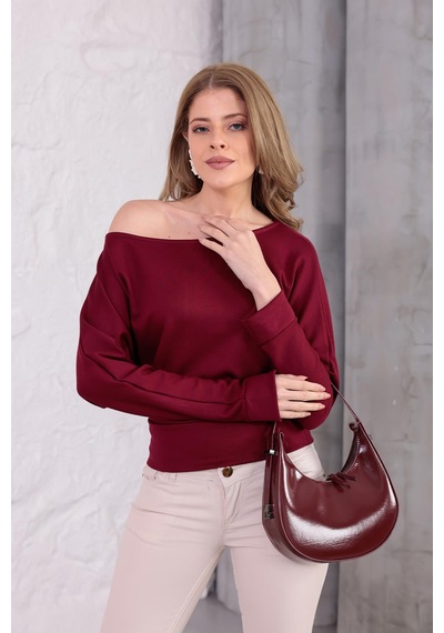 Ckm Moda Luna Yarasa Kol Bel Büzgü Detaylı Bluz Bordo