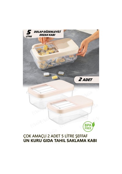 2 Adet 5 Litre Çok Amaçlı Saklama Kabı Sürgülü Kapak Erzak Saklama Kabı Şeffaf