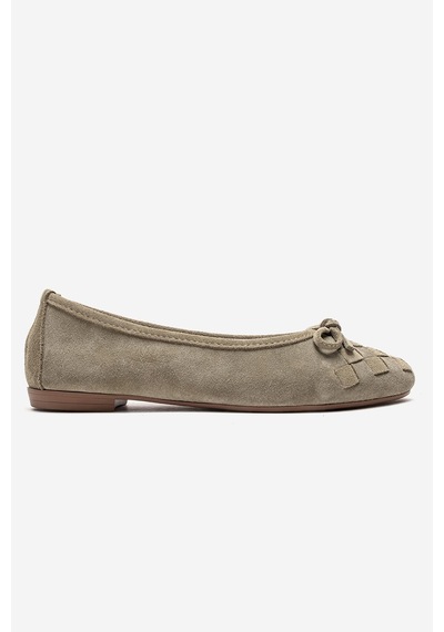 Luvishoes 03 Yeşil Süet Hakiki Deri Kadın Babet Ayakkabı