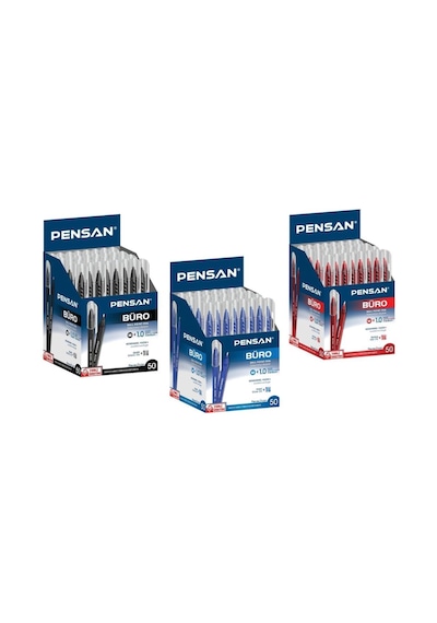 Pensan 2270 Büro 1 MM Tükenmez Kalem 50'li Mavi Siyah Kırmızı Seçenekli