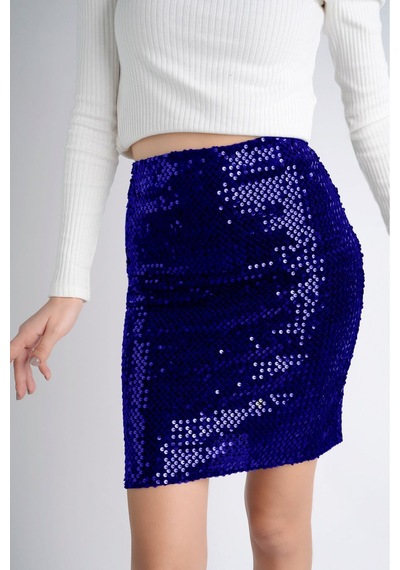 Sermoda 47 Cm 170 Pullu Mini Etek Saks Mavi