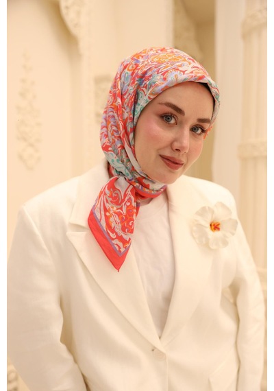 Silk Home Olinda İpek Eşarp 47002-05 Mercan, Biskay Yeşili, Mor, Parlak Turuncu