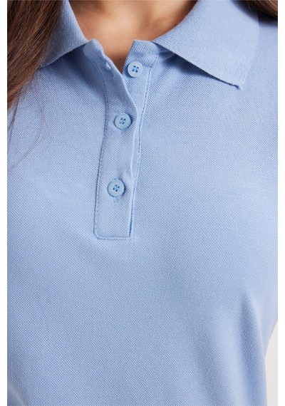Tudors Kadın Slim Fit Dar Kesim %100 Pamuk Polo Yaka Mavipike Tişört -50837 Mavi