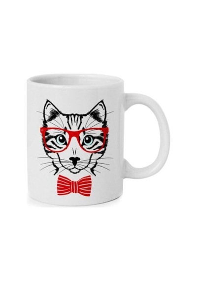 Akıllı Kedi Baskılı Kupa Bardak Beyaz