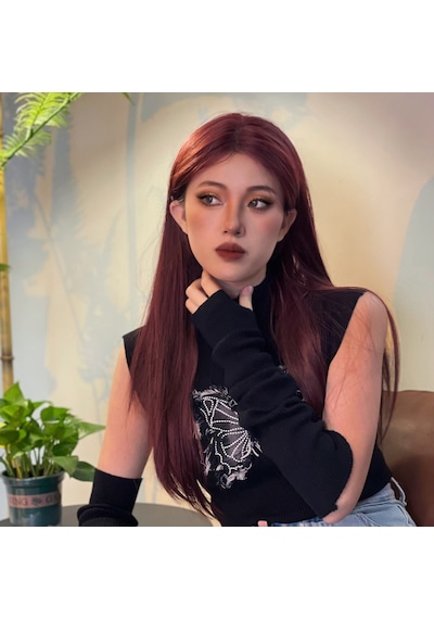 Kızıl Kahverengi Düz Tül Peruk - Rxlu-582337 Renkli