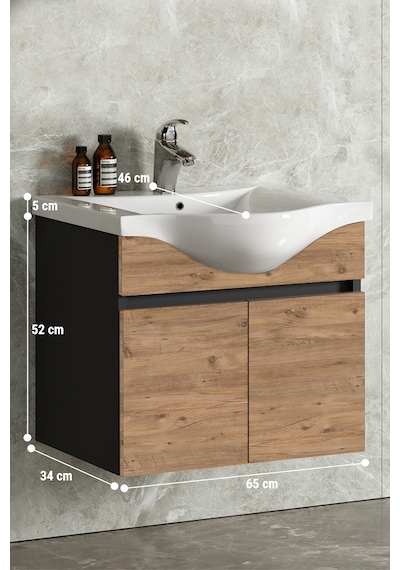 Yıldız 65 Cm Antrasit Gri-atlantik Çam Mdf Asma Banyo Alt Dolap Antrasit - Atlantik Çam