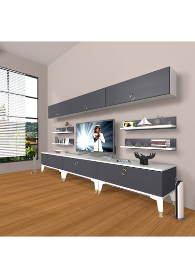 Decoraktiv Eko 8y Mdf Gold Tv Ünitesi Tv Sehpası Beyaz - Antrasit