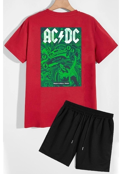 Uyguntarz Acdc Şort T-shirt Eşofman Takımı Kırmızı