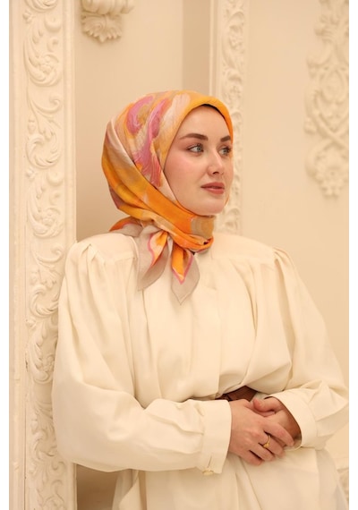 Silk Home Akrilik Desen Olinda İpek Eşarp Turuncu