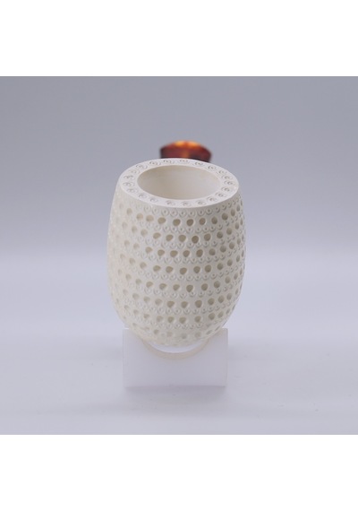 El Oyması Lületaşı Pipo Nokta İşlemeli Rustik Model, Kehribar Desenli Akrilik Ağızlık 14 Cm