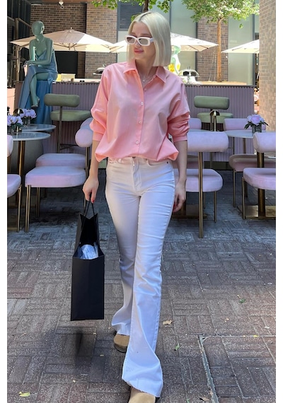 Madmext Mad Girls Pembe Oversize Gömlek Mg1369 Pembe