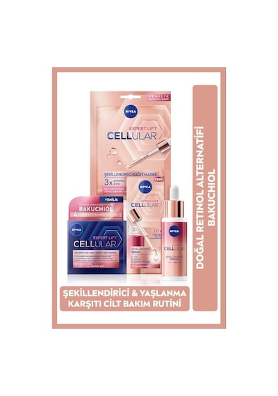 Nivea Cellular Doğal Retinol Alternatifi Bakuchiol Serum 30 ML + Gece Bakım Kremi 50 ML+ Kağıt Yüz Maskesi