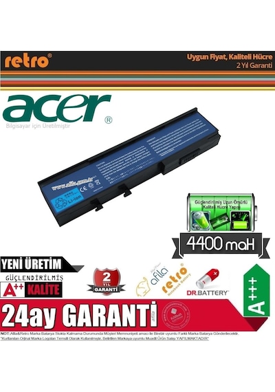 Acer Uyumlu Tm07B41. Tm07B71 Notebook Batarya - Pil Retro