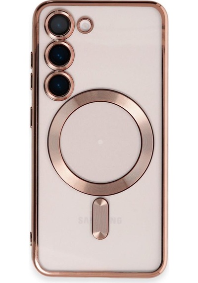 Samsung Galaxy S25 İçin Magsafe İle Uyumlu Kılıf Kamera Lensli Korumalı Şeffaf Silikon Kapak Rose Gold