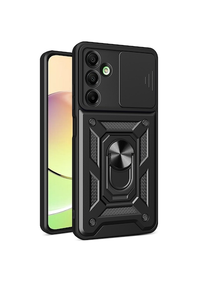 Zore Samsung Galaxy A16 Uyumlu Magnetik Standlı Kamera Korumalı Omsy Sürgülü Vega Kapak-siyah