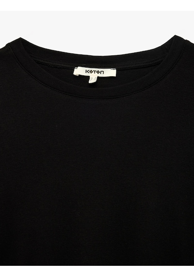 Koton Pamuklu Kısa Kollu Bisiklet Yaka Oversize Basic Tişört Siyah 6sak50524ek