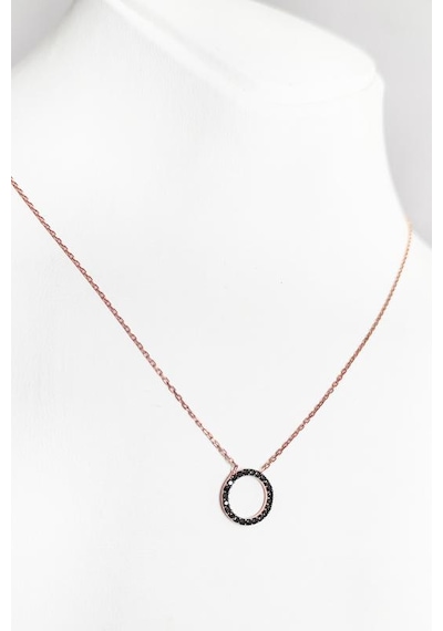 Siyah Taşlı Gümüş Halka Kolye Rose Gold