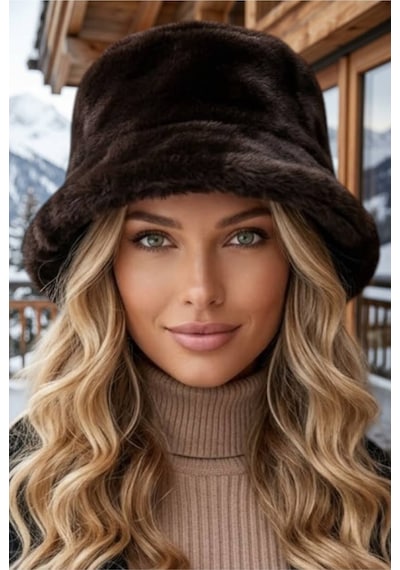Tezzgelsin Kadın Premium Ayarlanabilir Peluş Kışlık Bucket Kova Şapka Kahverengi
