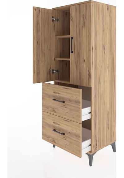 Hyperion Dolap 3 Raflı 2 Çekmeceli 2 Kapaklı 60x44x163 Çam-çam Çam