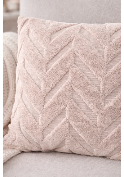Peluş Dekoratif Kırlent Kılıfı İskandinav Zigzag-balıksırtı 4 Lü Set 42x42 Cm Vizon - Bej