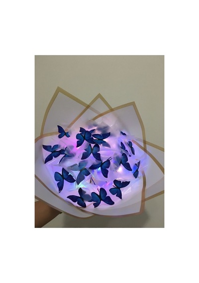 Led Işıklı 20 Li Mavi Kelebek Çiçek Buketi Mavi - 560158724 Mavi
