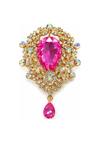 Pembe Damla Taşlı Zirkon Kadın Broşu Gold Renk Şık Tasarım Hediye Yaka Aksesuarı Açık Gri