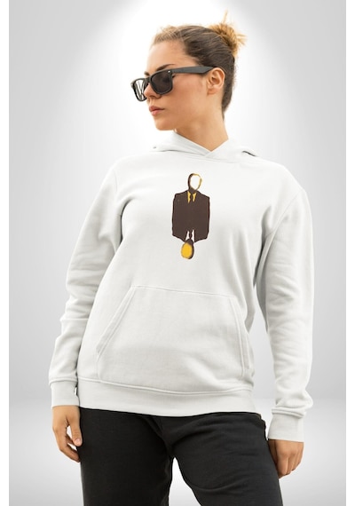Görünmez İnsan Takım Elbise Kadın Erkek Beyaz Kapüşonlu Sweatshirt Hoodie Beyaz