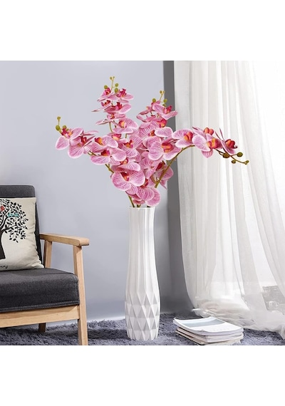 4lü Set Yapay Çiçek Pembe Islak Orkide Ve 2 Adet Orkide Yaprağı Gerçeksi Doku Uzun Dal 90cm Diğer