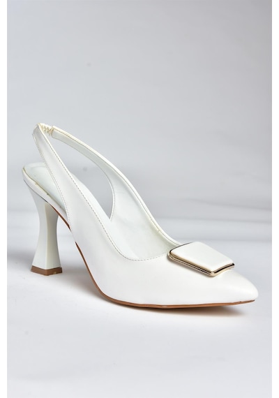 Fox Shoes P250148209 Beyaz Tokalı Kalın Topuklu Kadın Ayakkabı Beyaz