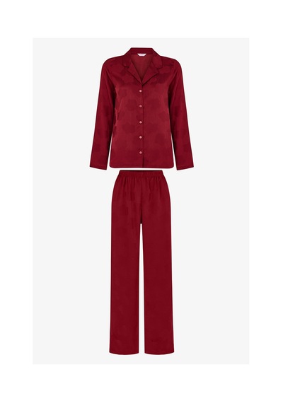 Penti Bordo Orquidea Saten Çiçekli Uzun Kollu Gömlek Pantolon Pijama Takımı