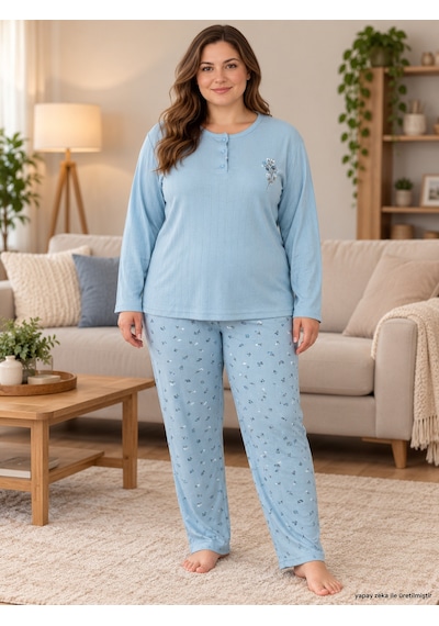 Seboteks Şardonlu İnterlok Kumaş Yakası Düğmeli Kışlık Büyük Beden Kadın Pijama Takımı 2700 Mavi Seboteks Şardonlu İnterlok Kumaş Yakası Düğmeli Kışlık Büyük Beden Kadın Pijama Takımı 2700 Mavi
