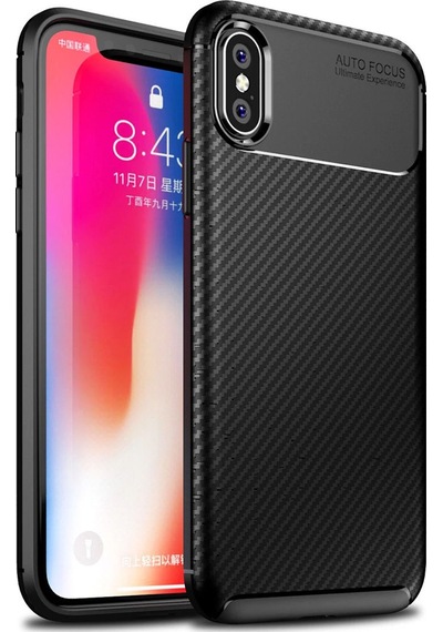 Apple Uyumlu iPhone Xs Max Karbon Desenli Negro Silikon Kılıf
