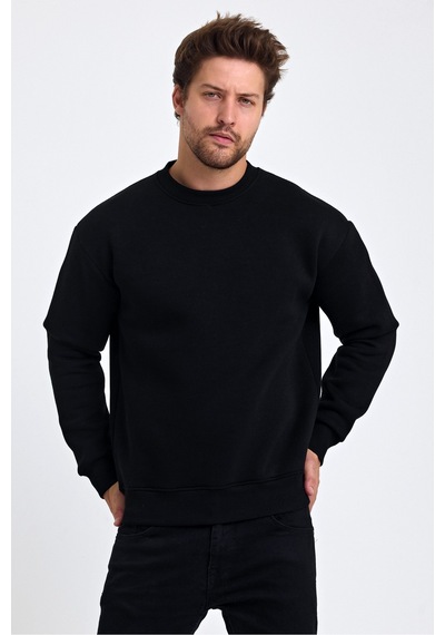 Tarz Cool Erkek Yumuşacık Kumaşlı Regular Fit Yuvarlak Yakalı Sweatshirt Siyah