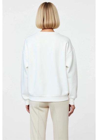 Benerly Kadın Bisiklet Yaka Düşük Kol Oversize Kalın Örme Sweatshirt Fonk Ekru
