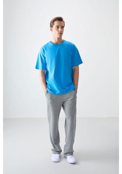Air Jones Tommy Life Petrol Mavi %100 Pamuk Kalın Yumuşak Dokulu Oversize Fit Basic Erkek T-shirt - 88353 Petrol Mavi